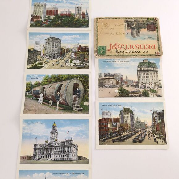 Detroit Michigan 1910s Fold-Out Postcards Posted 1917 Cityscape Buildings People - Picture 2 of 10